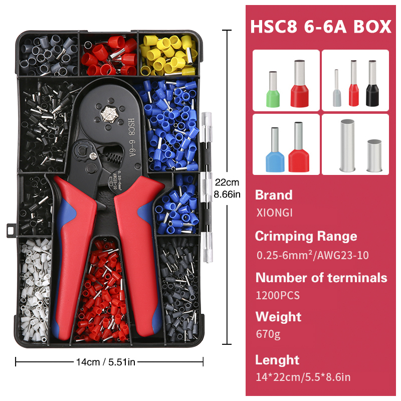 Клещи за кримпване HSC8 6-6A комлект с кутия и 1200 накрайника
