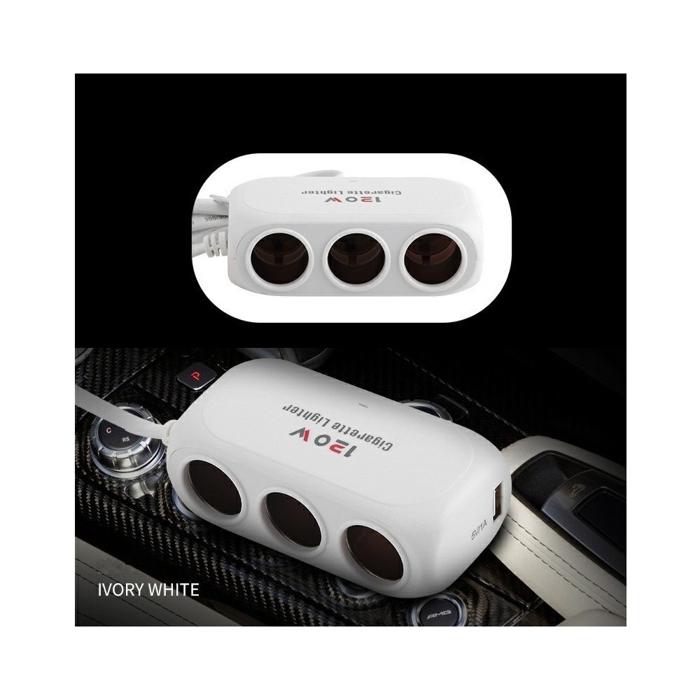 Троен разклонител за запалка за кола и 2 USB - Image 3
