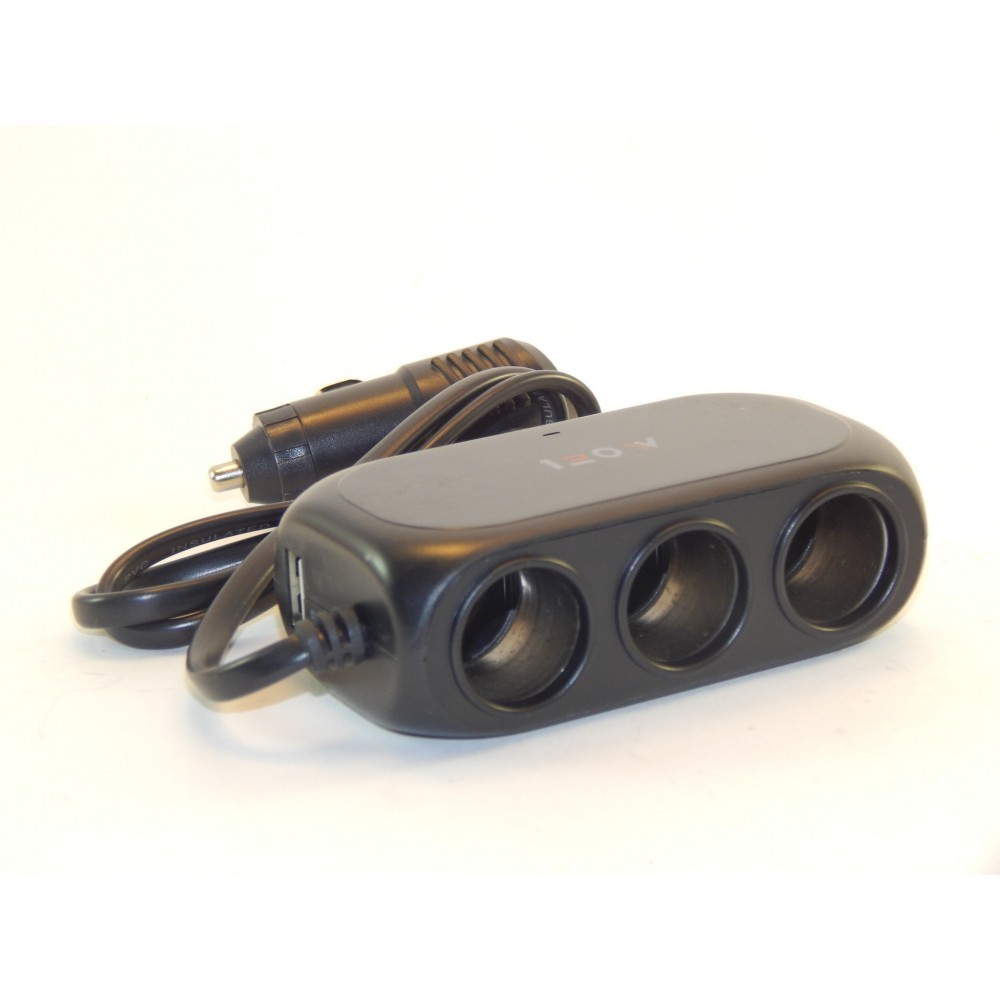 Троен разклонител за запалка за кола и 2 USB - Image 5