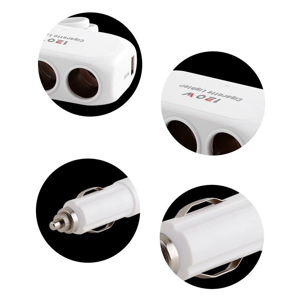 Троен разклонител за запалка за кола и 2 USB - Image 7