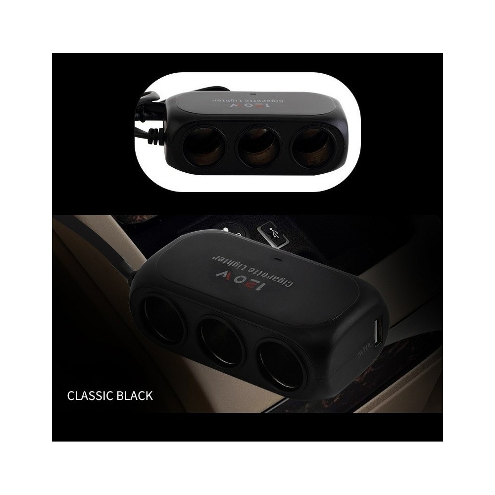 Троен разклонител за запалка за кола и 2 USB
