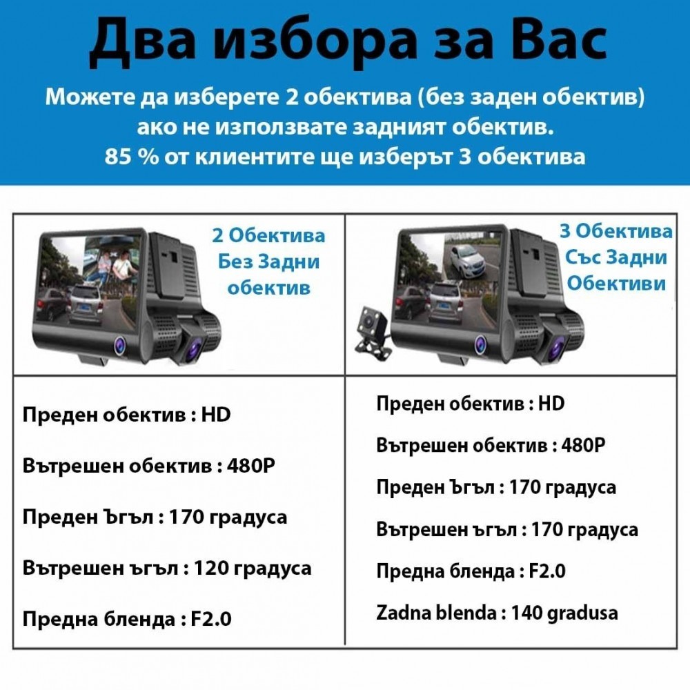 Видеорегистратор Full HD 1080P с 3 камери и 4 инчов дисплей - Image 2