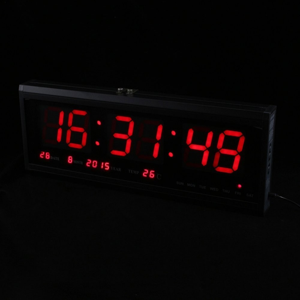 Стенен дигитален часовник с монохромен червен LED дисплей и адаптер - Image 6